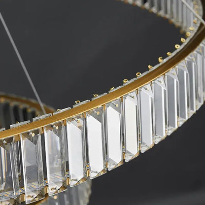 Modern golden double ring crystal led ceiling chandelier dining room