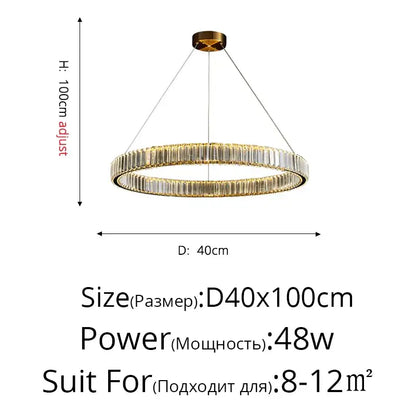 Modern golden double ring crystal led ceiling chandelier dining room