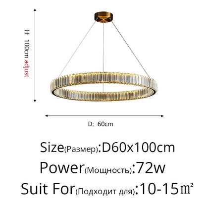Modern golden double ring crystal led ceiling chandelier dining room
