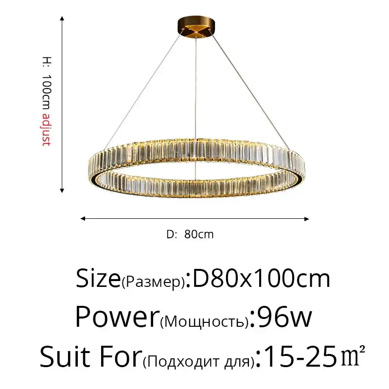 Modern golden double ring crystal led ceiling chandelier dining room