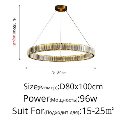Modern golden double ring crystal led ceiling chandelier dining room