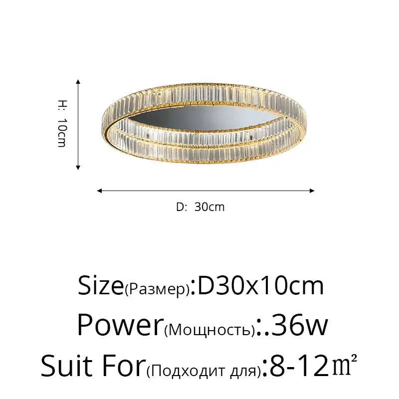 Modern golden double ring crystal led ceiling chandelier dining room