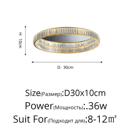Modern golden double ring crystal led ceiling chandelier dining room