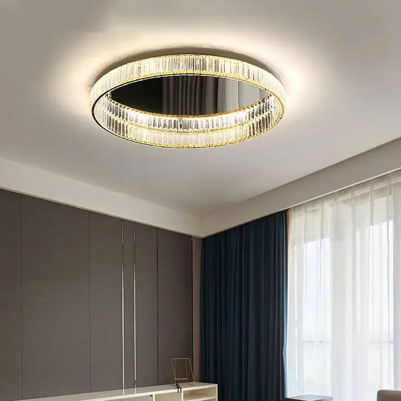 Modern golden double ring crystal led ceiling chandelier dining room