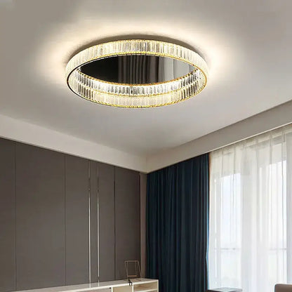 Modern golden double ring crystal led ceiling chandelier dining room