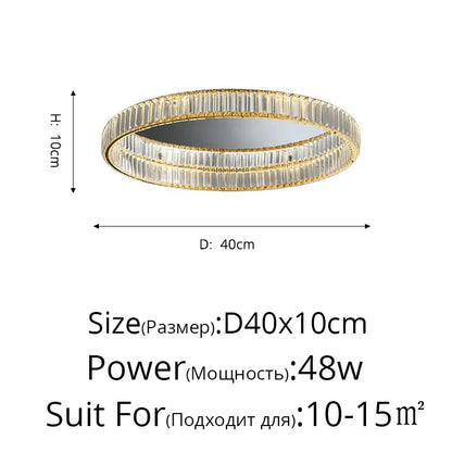 Modern golden double ring crystal led ceiling chandelier dining room