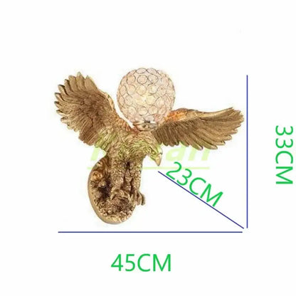 Modern golden eagle crystal led wall lamp for bedroom living room