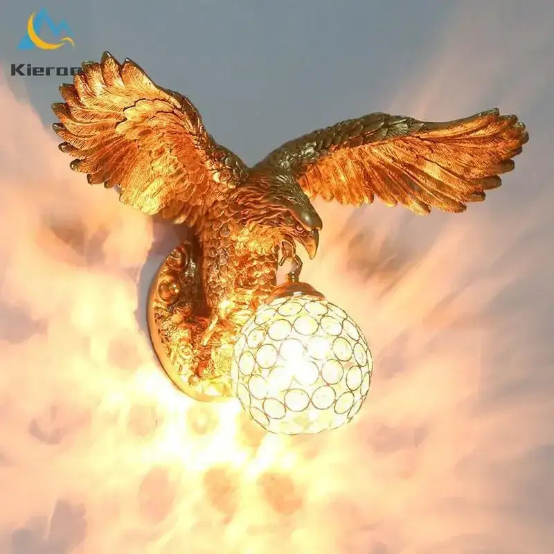 Modern golden eagle crystal led wall lamp for bedroom living room