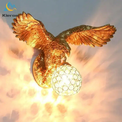 Modern golden eagle crystal led wall lamp for bedroom living room