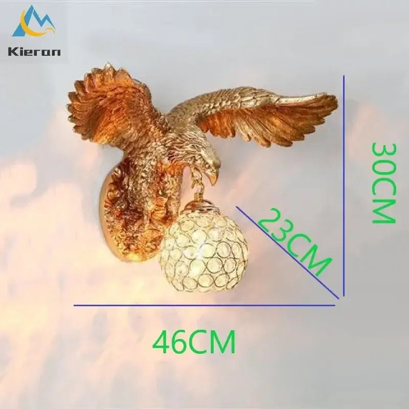 Modern golden eagle crystal led wall lamp for bedroom living room