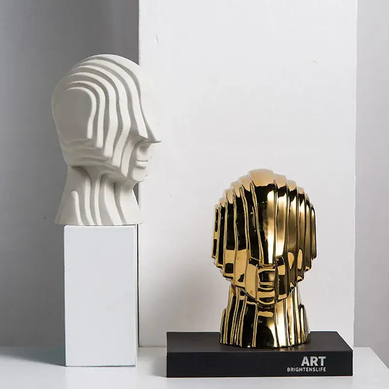 Modern golden geometric ceramic head sculpture living room decor
