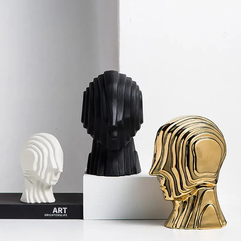 Modern golden geometric ceramic head sculpture living room decor