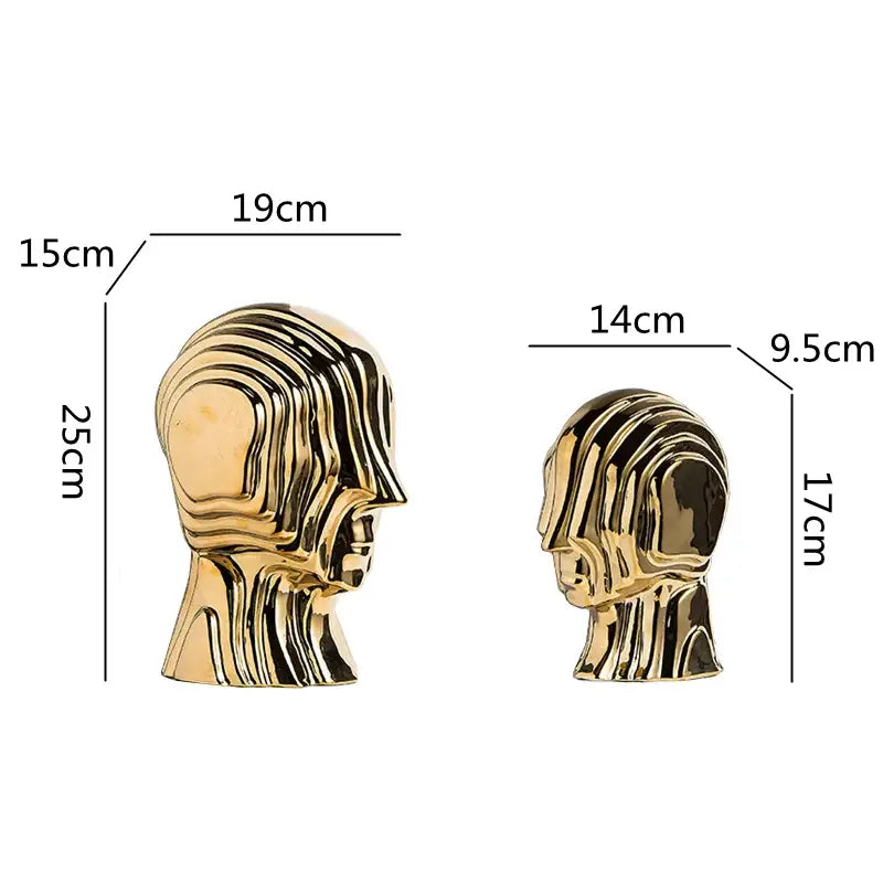 Modern golden geometric ceramic head sculpture living room decor