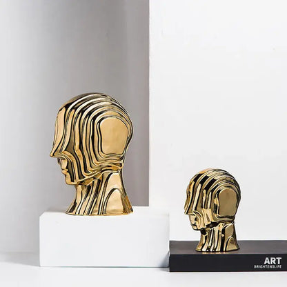 Modern golden geometric ceramic head sculpture living room decor