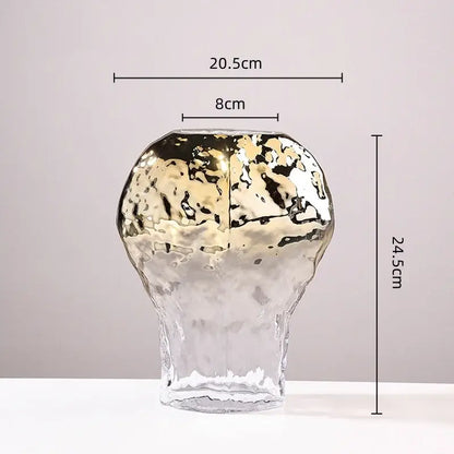 Modern golden geometric glass vase set gold & black living room decor
