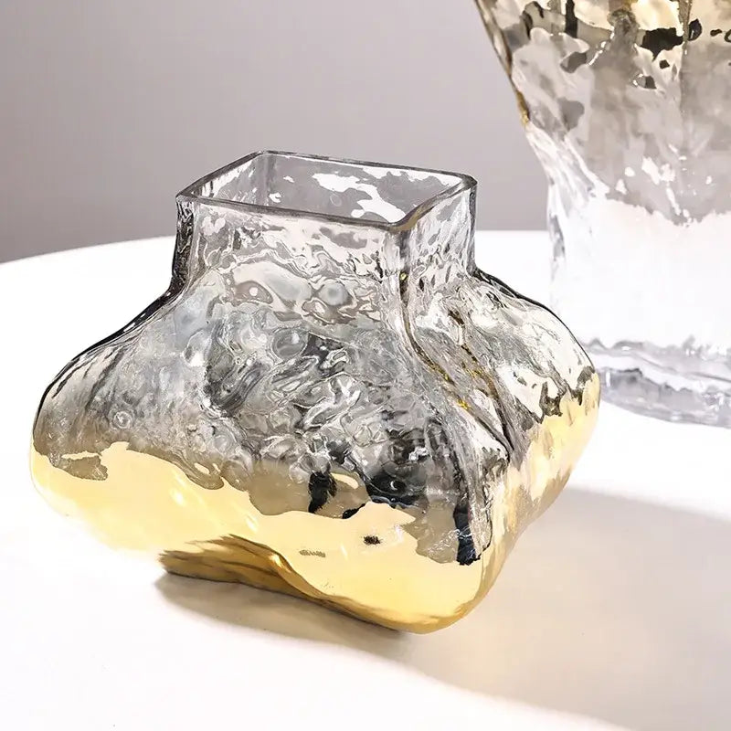 Modern golden geometric glass vase set gold & black living room decor
