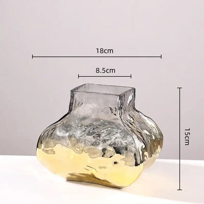 Modern golden geometric glass vase set gold & black living room decor