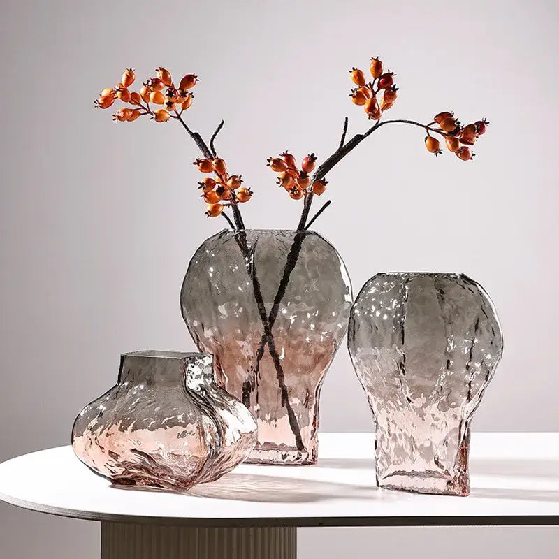 Modern golden geometric glass vase set gold & black living room decor