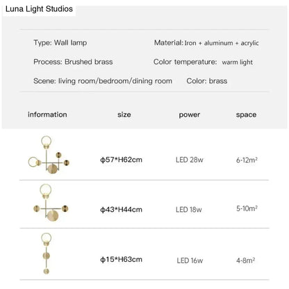 Modern golden geometric led wall lamp for living room