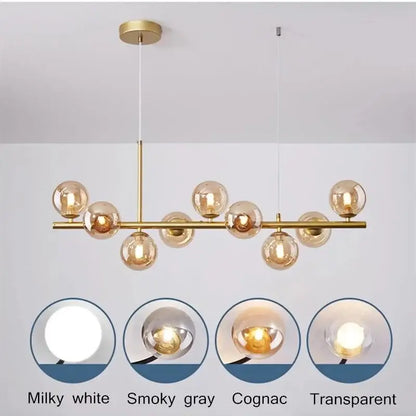 Modern golden glass ball chandelier dining room led pendant light