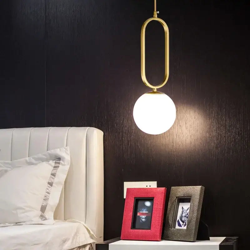 Modern golden glass ball pendant light for kitchen oval metal frame
