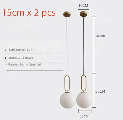 Modern golden glass ball pendant light for kitchen oval metal frame