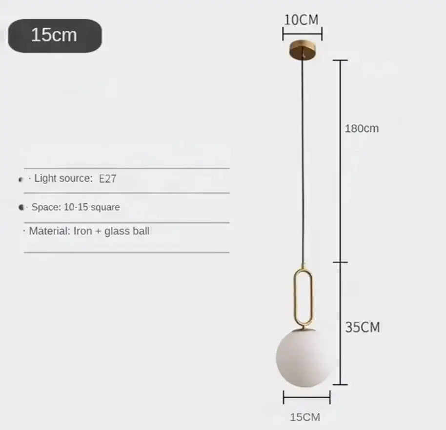 Modern golden glass ball pendant light for kitchen oval metal frame