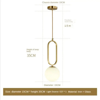 Modern golden glass ball pendant light for kitchen oval metal frame