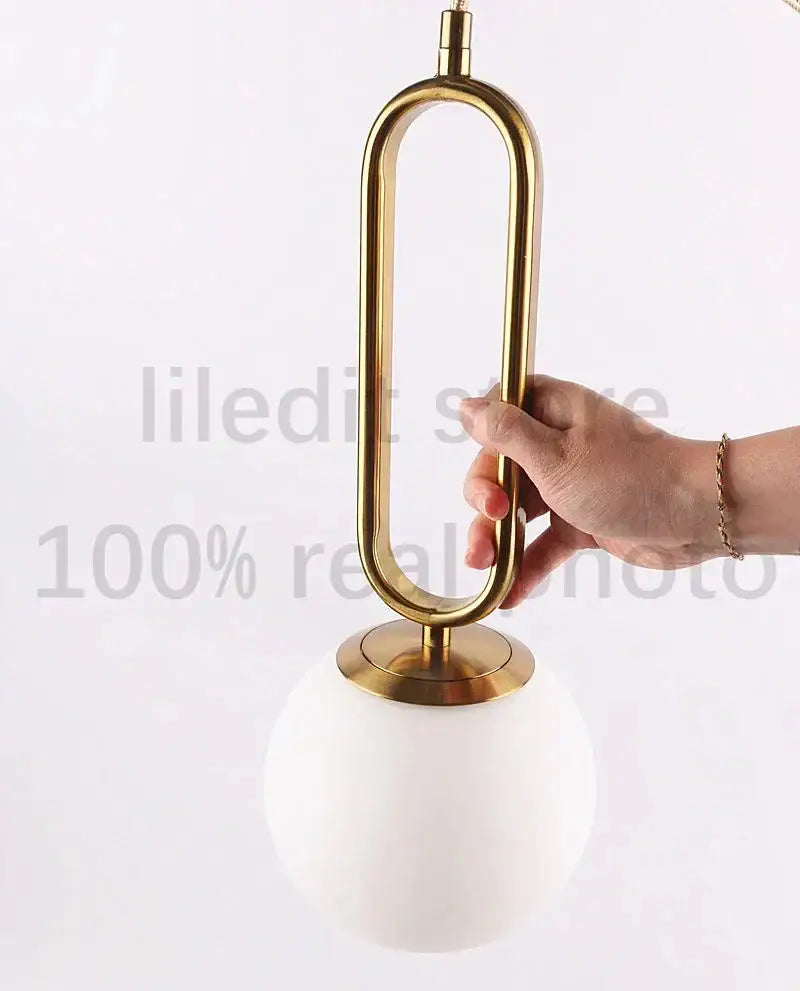 Modern golden glass ball pendant light kitchen oval metal frame