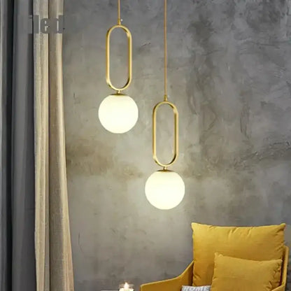 Modern golden glass ball pendant light kitchen oval metal frame