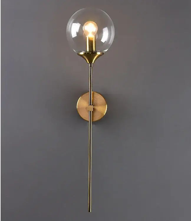 Modern golden glass ball wall lamp bedroom smoked globe sconce