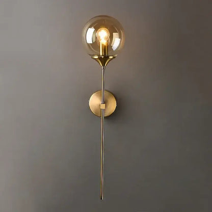 Modern golden glass ball wall lamp bedroom smoked globe sconce