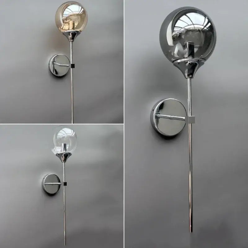Modern golden glass ball wall lamp bedroom smoked globe sconce