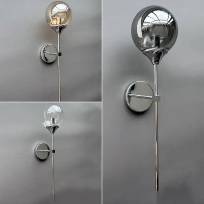 Modern golden glass ball wall lamp bedroom smoked globe sconce