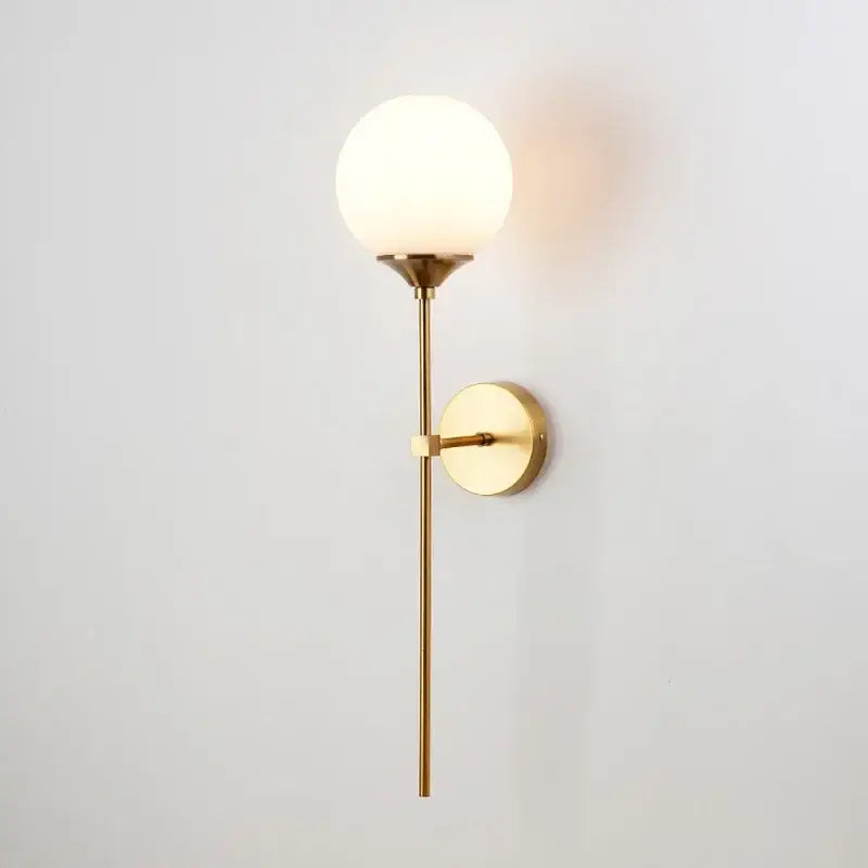 Modern golden glass ball wall lamp bedroom smoked globe sconce