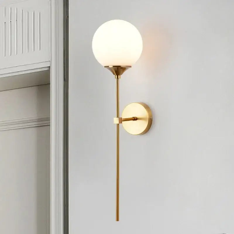 Modern golden glass ball wall lamp bedroom smoked globe sconce