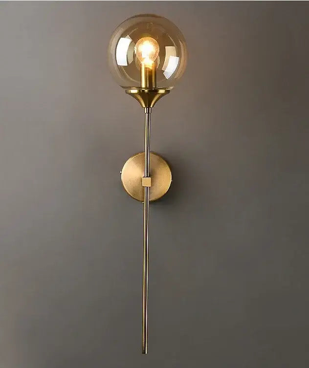 Modern golden glass ball wall lamp bedroom smoked globe sconce