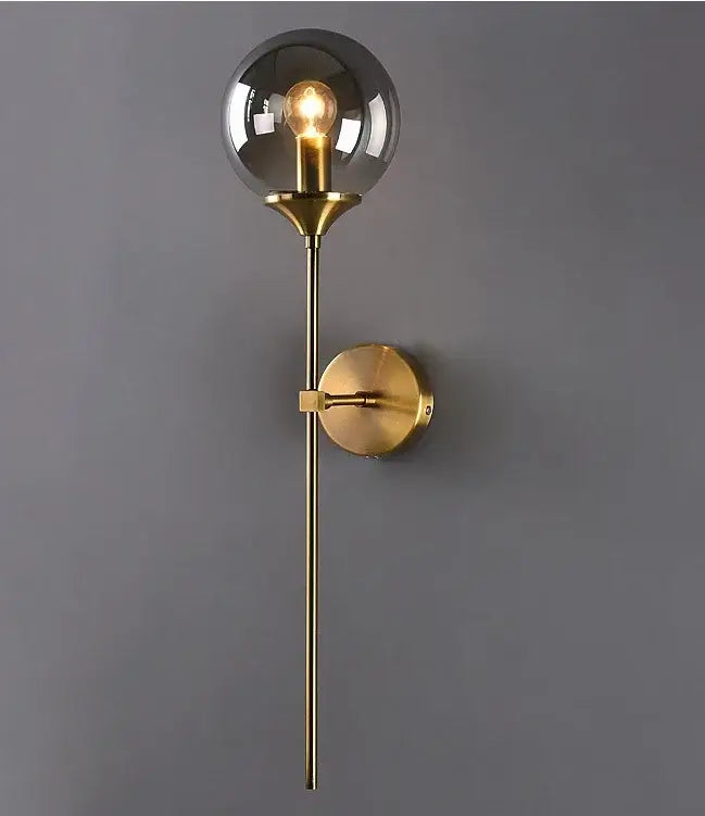 Modern golden glass ball wall lamp bedroom smoked globe sconce