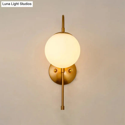 DecorBites™ Modern Golden Gooseneck Wall Sconce with Frosted Glass Ball Shade for Bedroom