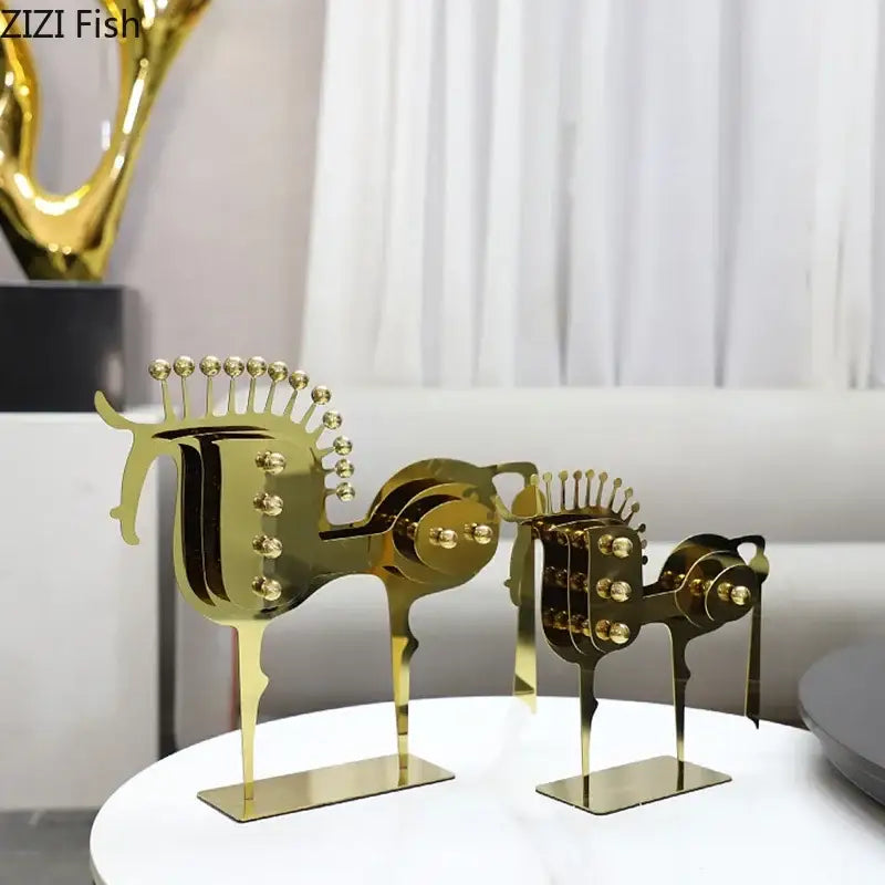 Modern golden horse metal sculpture living room desk decor