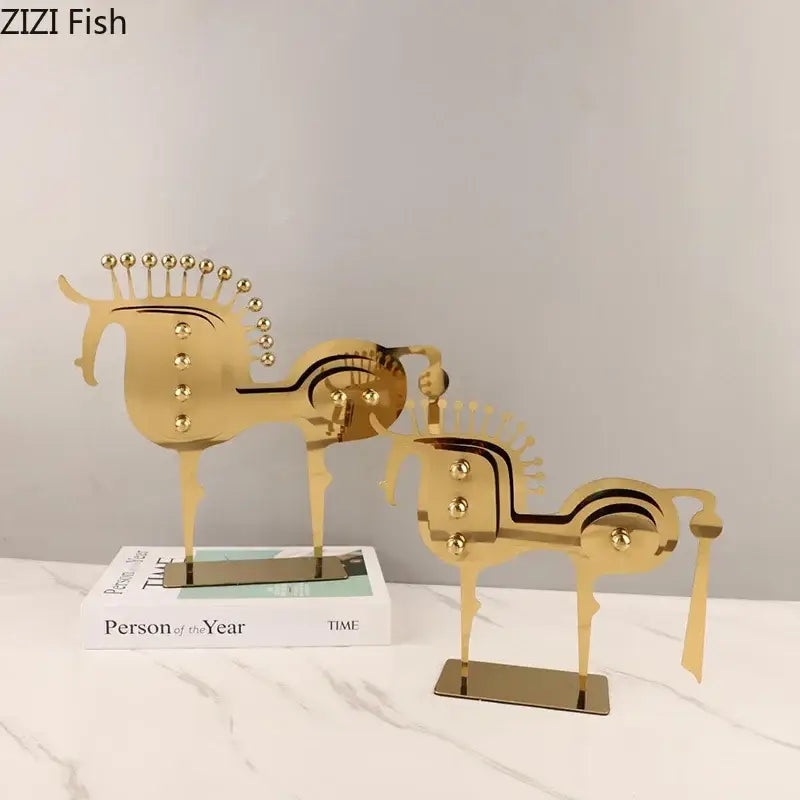 Modern golden horse metal sculpture living room desk decor