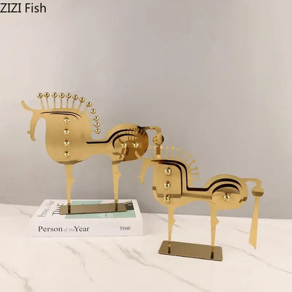 Modern golden horse metal sculpture living room desk decor