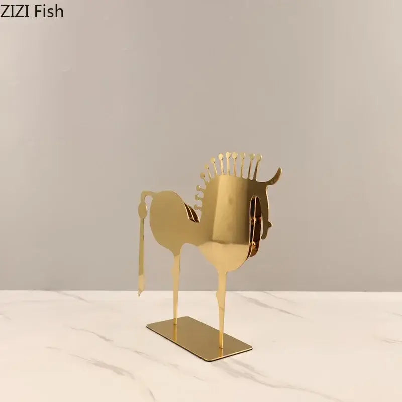 Modern golden horse metal sculpture living room desk decor
