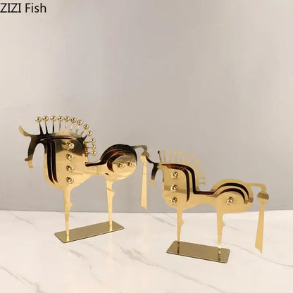 Modern golden horse metal sculpture living room desk decor