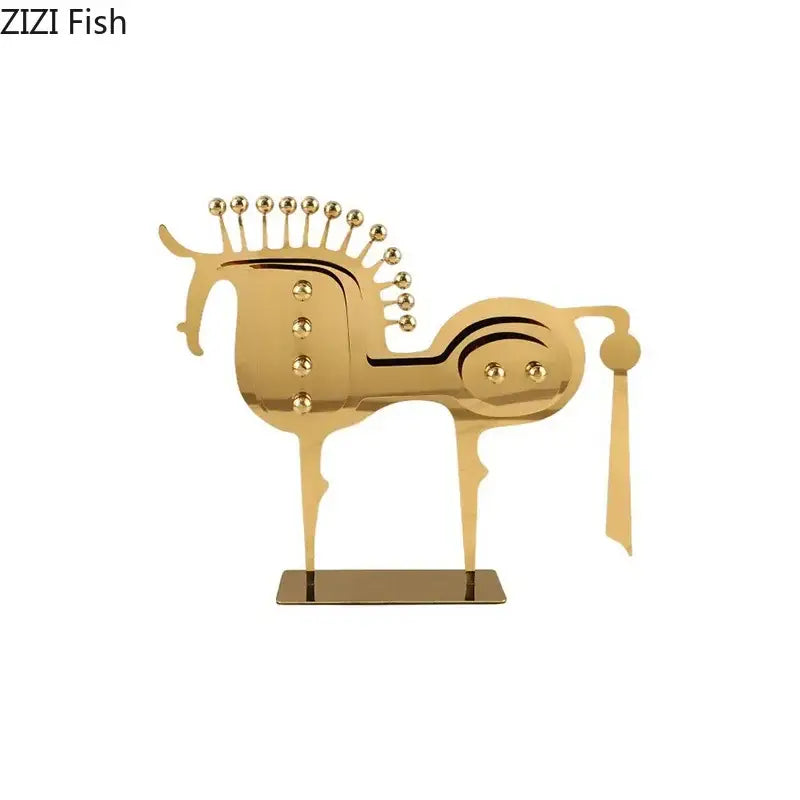 Modern golden horse metal sculpture living room desk decor