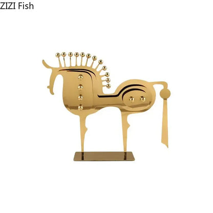 Modern golden horse metal sculpture living room desk decor