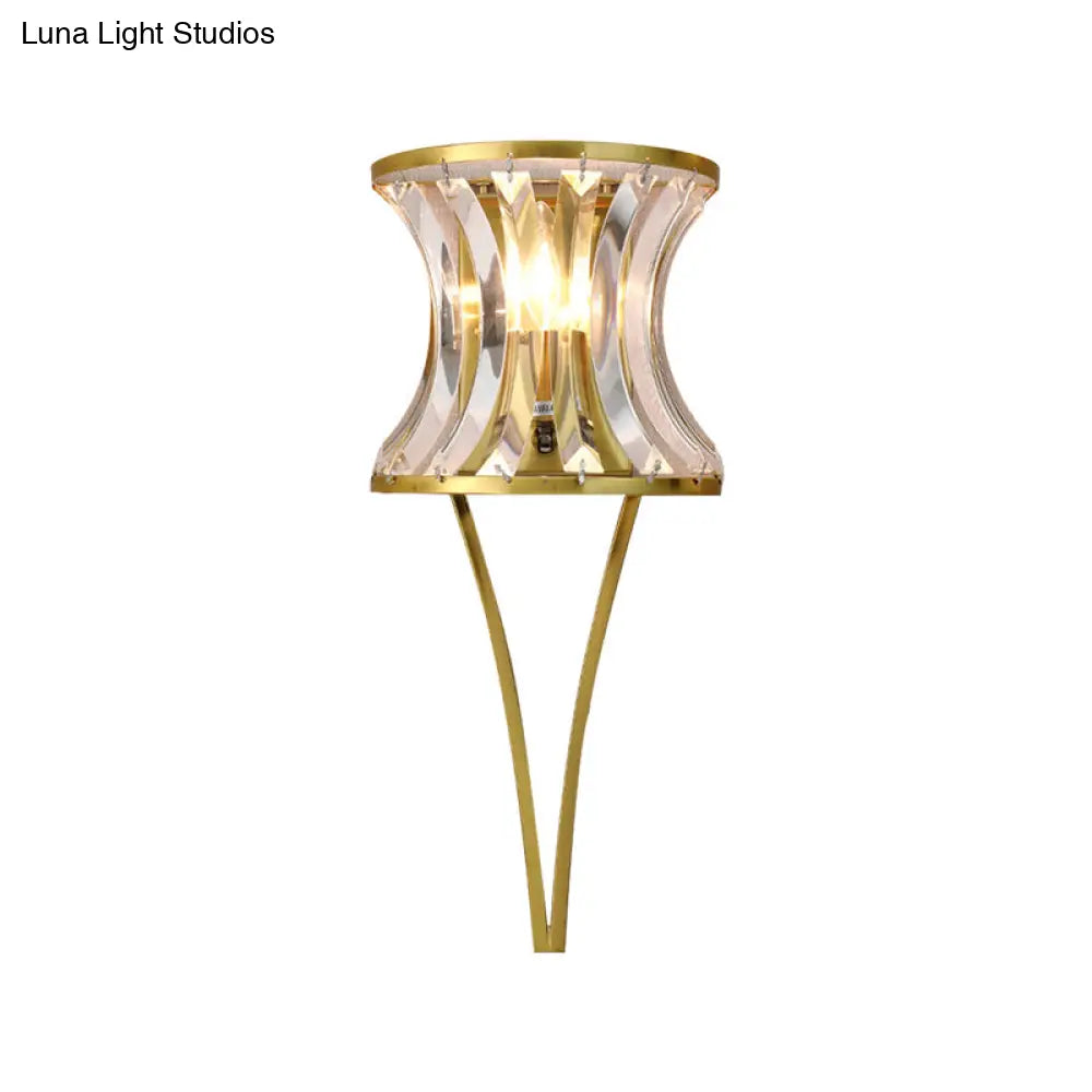 DecorBites™ Modern Golden Hourglass Wall Sconce with Clear Crystal Detailing for Living Room