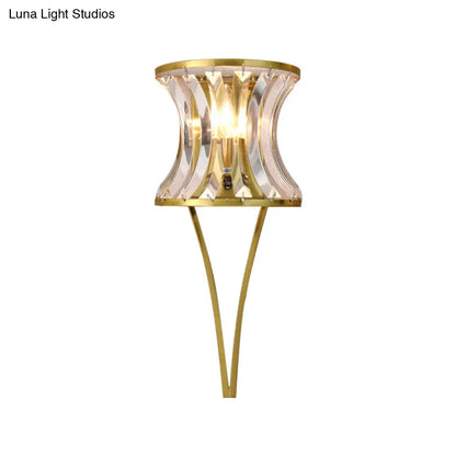 DecorBites™ Modern Golden Hourglass Wall Sconce with Clear Crystal Detailing for Living Room