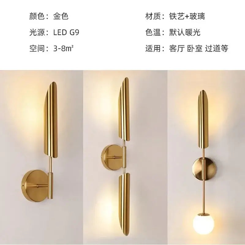 Modern golden inclined tube wall lamp living room sconce