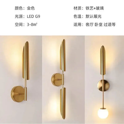 Modern golden inclined tube wall lamp living room sconce